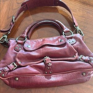 Red Leather Satchel with Silver Hardware